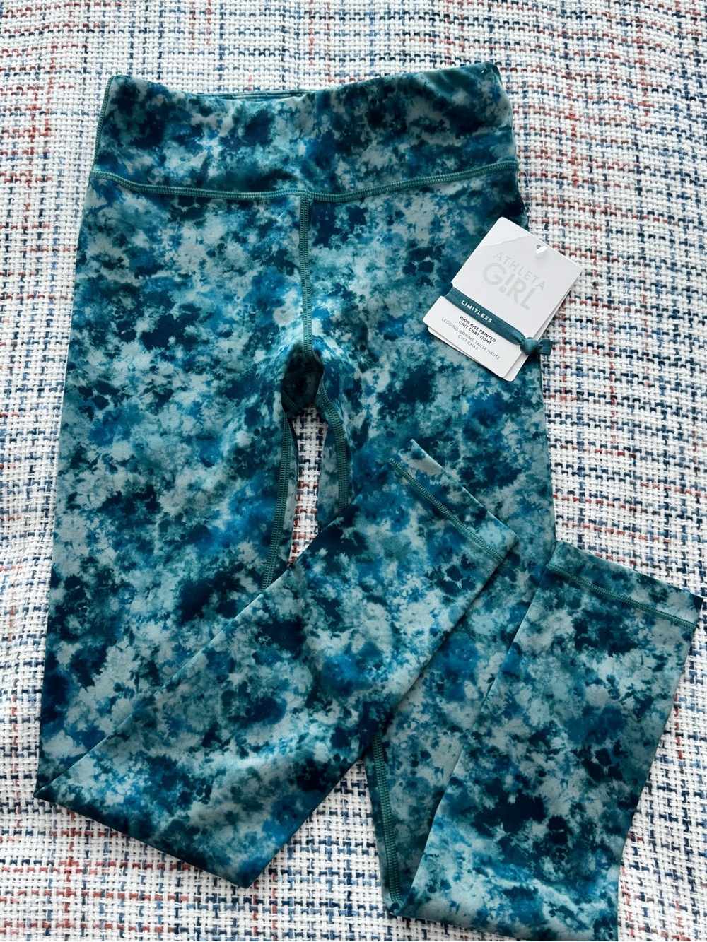 Athleta Girls' Teal & Dark Teal Tie-Dye Active Leggings
